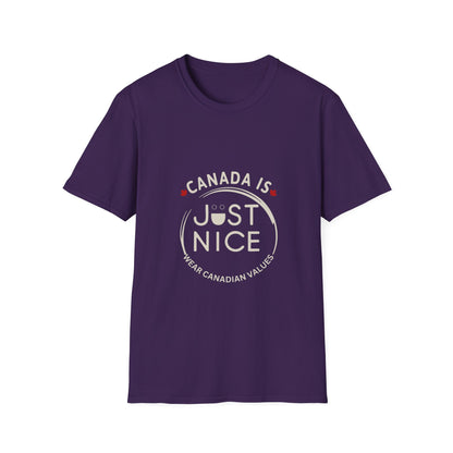 Unisex Softstyle T-Shirt - "Canada is Just Nice" Maple Leaf Design