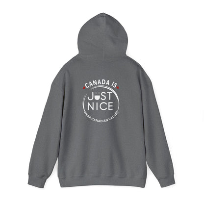 Canada Is Just Nice Hoodie - Unisex Heavy Blend™ Sweatshirt with Maple Leaf Design
