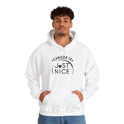 Canada Is Just Nice Hoodie - Unisex Heavy Blend™ Sweatshirt with Maple Leaf Design