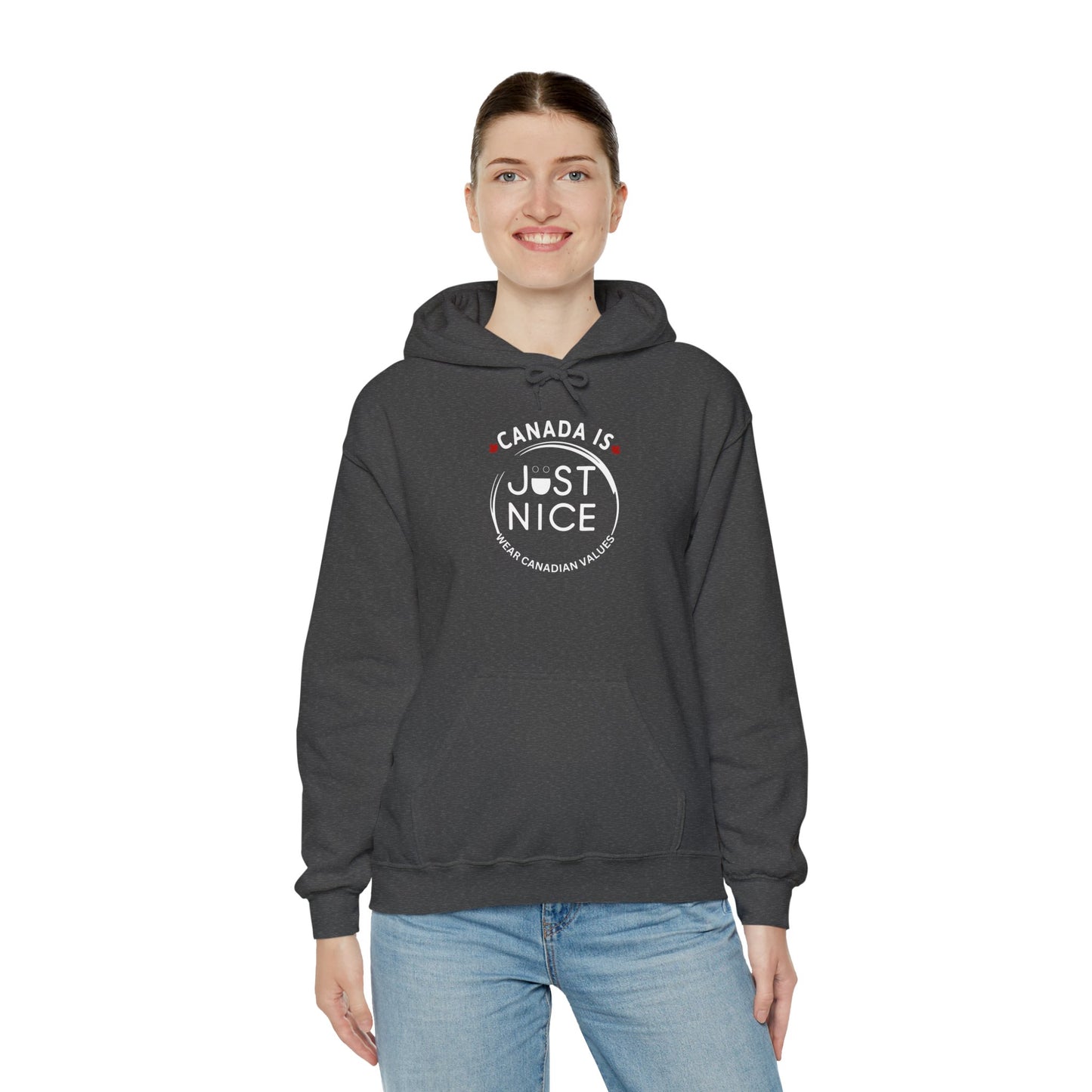 Canada Is Just Nice Hoodie - Unisex Heavy Blend™ Sweatshirt with Maple Leaf Design