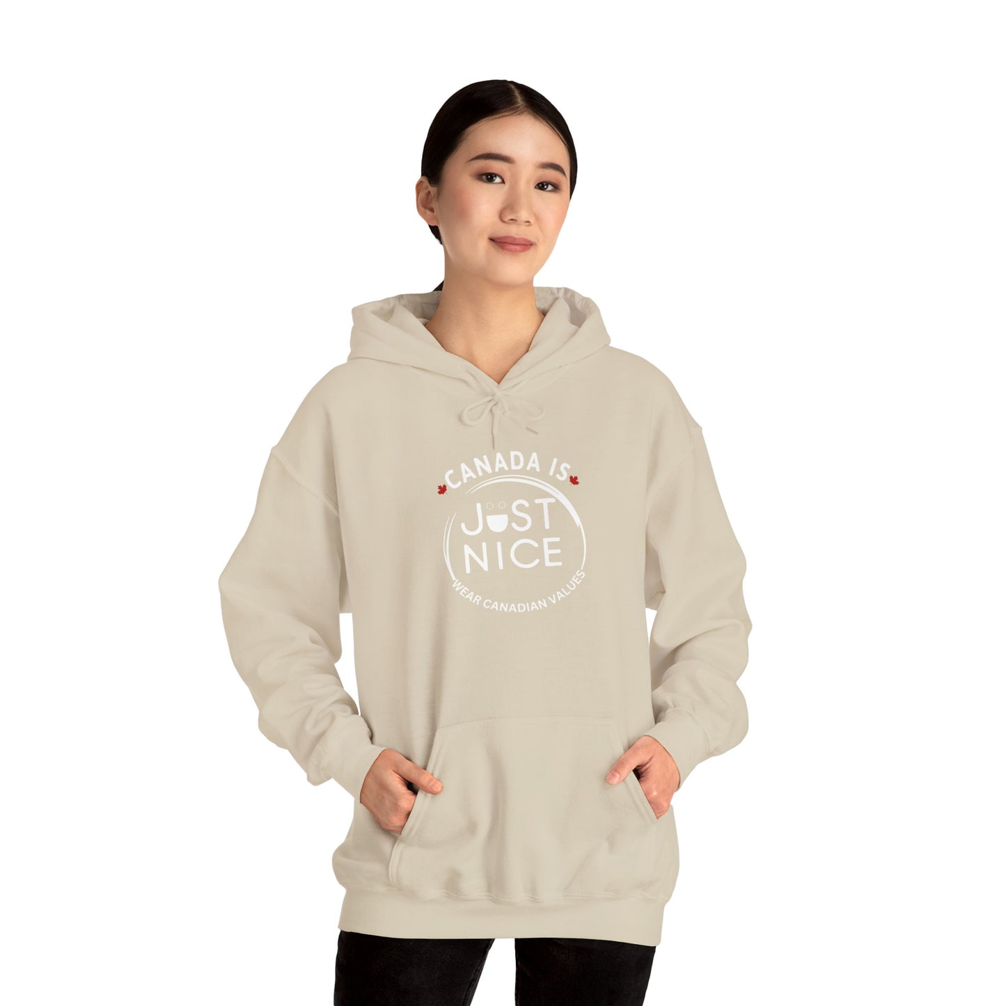 Canada Is Just Nice Hoodie - Unisex Heavy Blend™ Sweatshirt with Maple Leaf Design