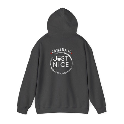 Canada Is Just Nice Hoodie - Unisex Heavy Blend™ Sweatshirt with Maple Leaf Design