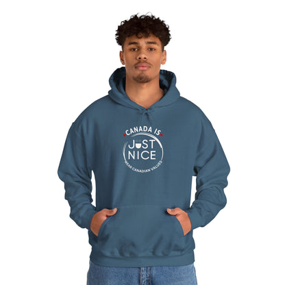 Canada Is Just Nice Hoodie - Unisex Heavy Blend™ Sweatshirt with Maple Leaf Design