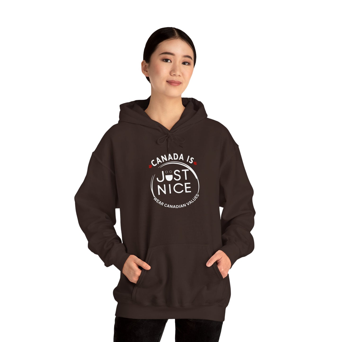 Canada Is Just Nice Hoodie - Unisex Heavy Blend™ Sweatshirt with Maple Leaf Design